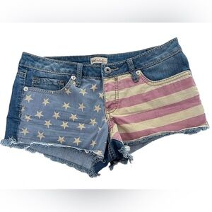 YMI Stars And Stripes Denim Jean Shorts Juniors Girl Size 9 Deep Blue USA Design